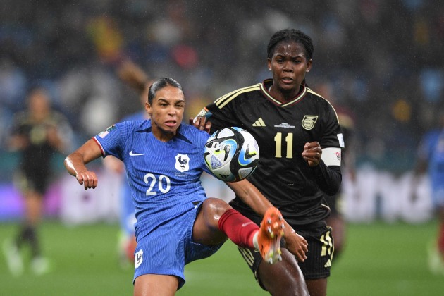 July 23, Sydney, Australia. Estelle Cascarino of France and Khadija Shaw of Jamiaca in action during FIFA Women's World Cup 2023 at Sydney Football Stadium in Sydney. France drew 0 - 0 with Jamaica. Danish Ravi/ZUMApress Wire