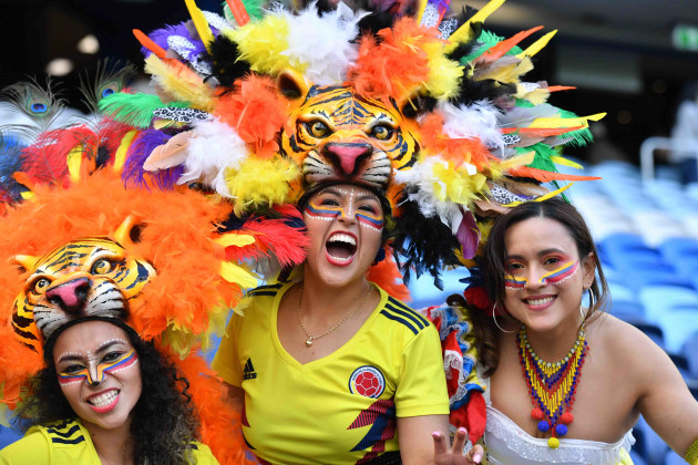 July 25 Sydney, Australia Columbia fans pose for a photograph prior to the start of the FIFA Women's World Cup 2023. Danish Ravi/ZUMApress Wire