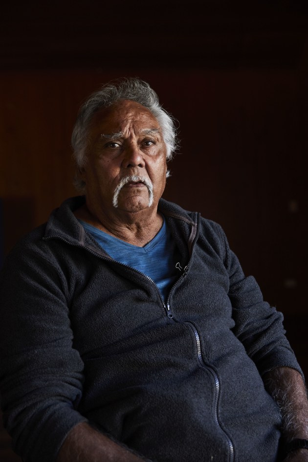 Uncle Harry Ritchie #56 poses for a portrait in the old boy’s dormitory at the Kinchela Boys Home site, 4.5 hrs north of Sydney, Australia.
“I didn’t learn anything about Aboriginality. We were taught to be white in there, you know what I mean? Taught to be white, and don’t mix with blackfullas in school. I lost my culture… more or less, my identity…I knew nothing when I got out of Kinchela. When I went to Mum’s in Armidale, I cried to go back to Kinchela, because that’s all I knew. That was my home, you know?” Uncle Harry Ritchie #56. Image: Tace Stevens for Magnum Foundation & World Monuments Fund